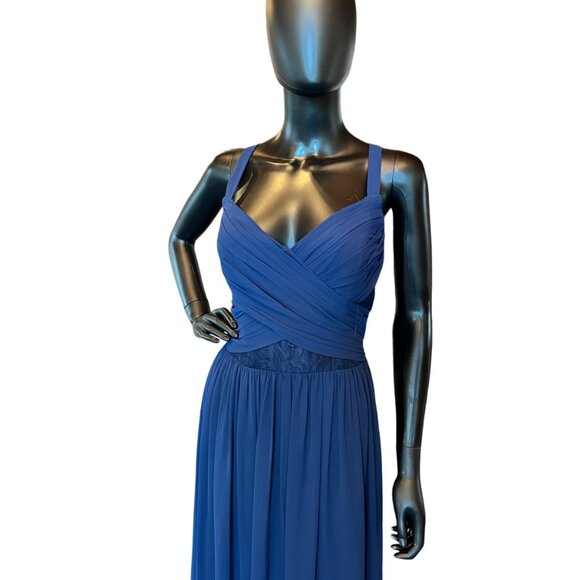 NWOT Hayley Paige Navy Chiffon Spaghetti Bridesmaid Maxi Formal Dress - Picture 2 of 4